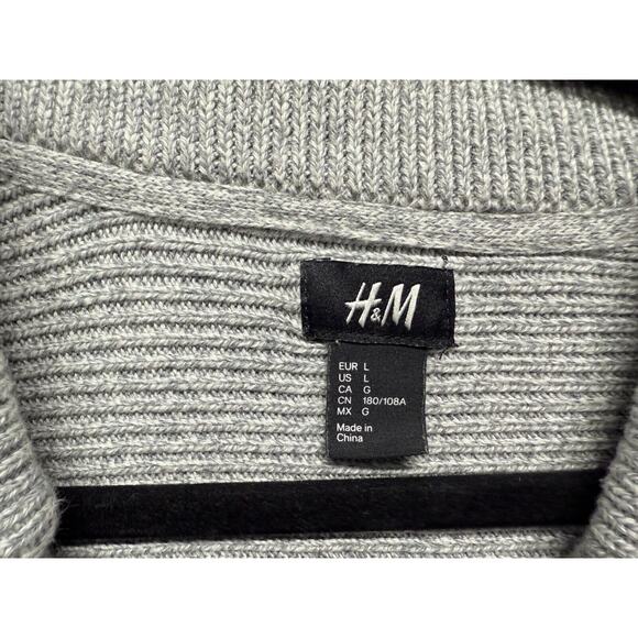 H&M Gray Cotton Knit Collared Pockets Double Breasted Black Buttons Large - Picture 5 of 12